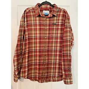 Columbia men's long sleeve plaid shirt red orange Fall soft cotton Lumber jack